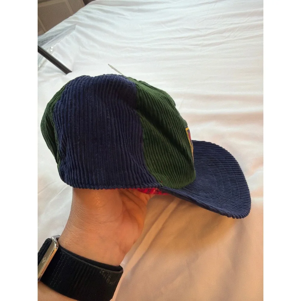 Vintage Gymboree Kids Corduroy Colorblock Hat Navy Green Plaid Lined NWT S/M